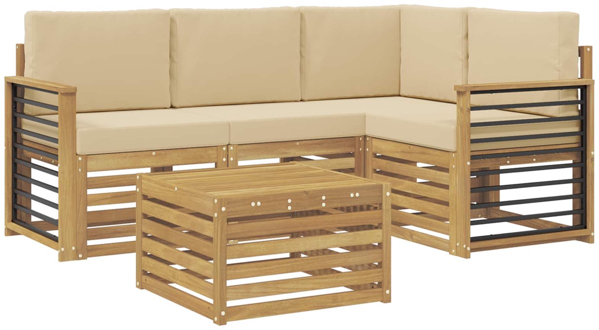 vidaXL Buiten - bank - set - 5 - st - 4-zits - Wit - en - Beige - Polyester Wit en Beige