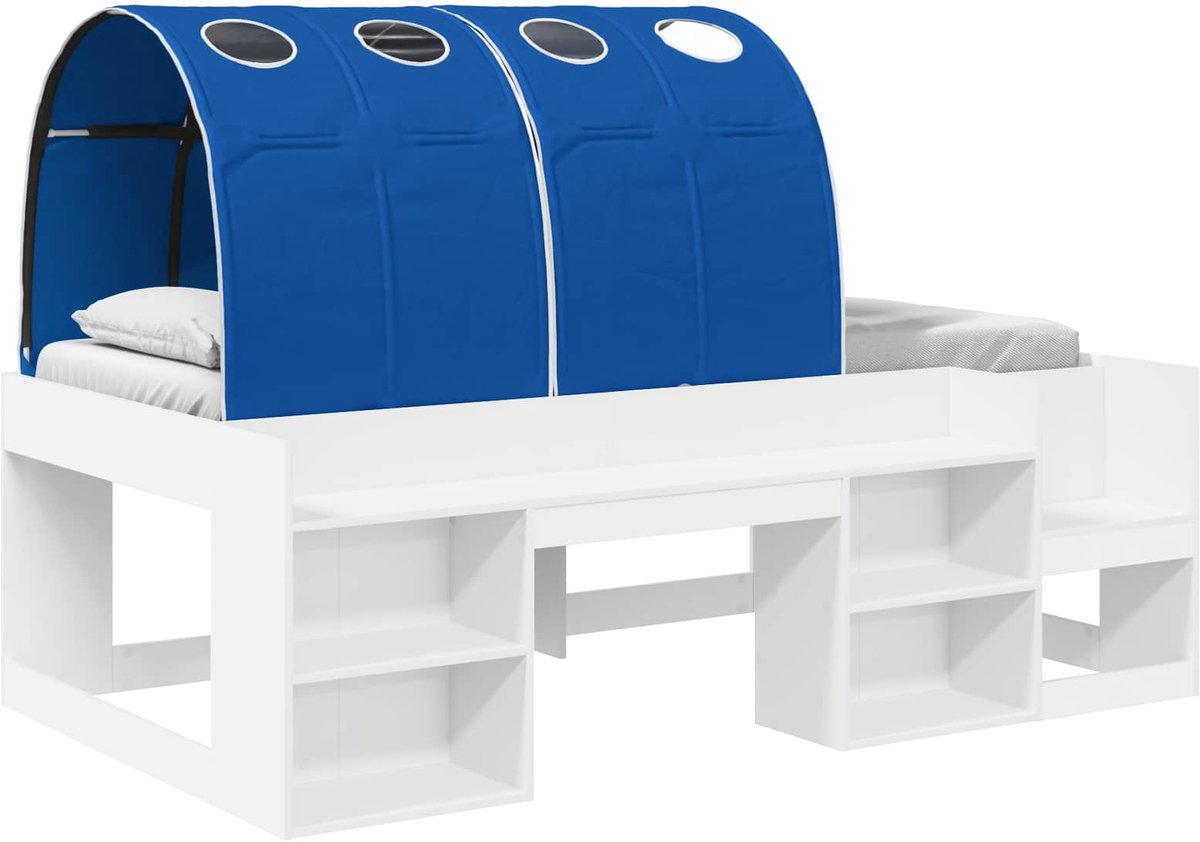 vidaXL Bed - met - Tunnel - met - plank - 3 - st - Wit - en - Blauw - Bewerkt - hout Wit en blauw
