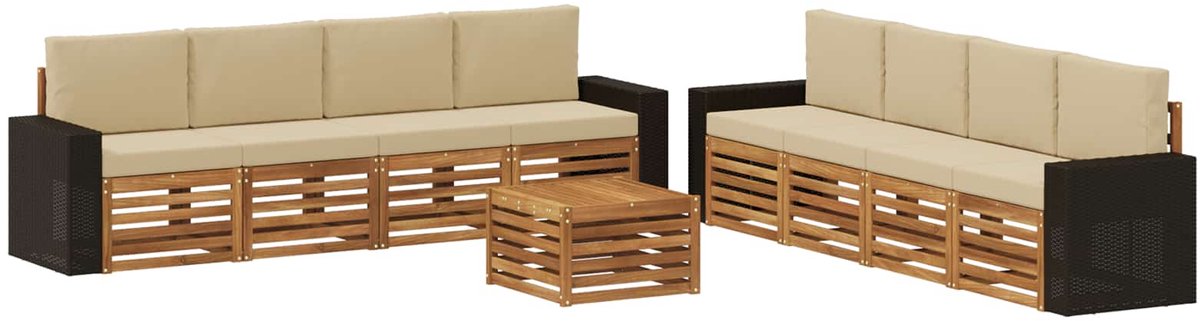 vidaXL Buiten - bank - set - 9 - st - 8-zits - Natuurlijk - en - Beige Natuurlijk en Beige