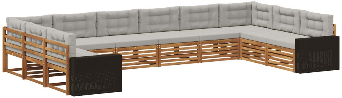 vidaXL Buiten - bank - set - 10 - st - 10-zits - Naturel - en - lichtgrijs Naturel en lichtgrijs