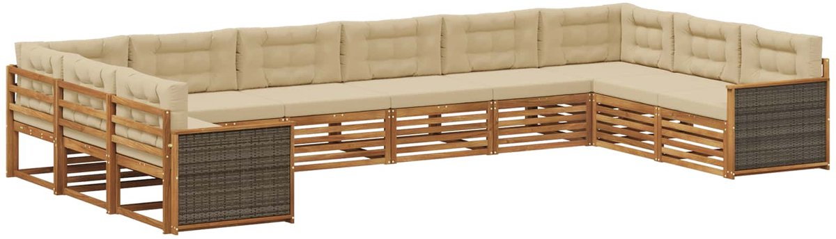 vidaXL Buiten - bank - set - 10 - st - 10-zits - Natuurlijk - en - Beige Natuurlijk en Beige