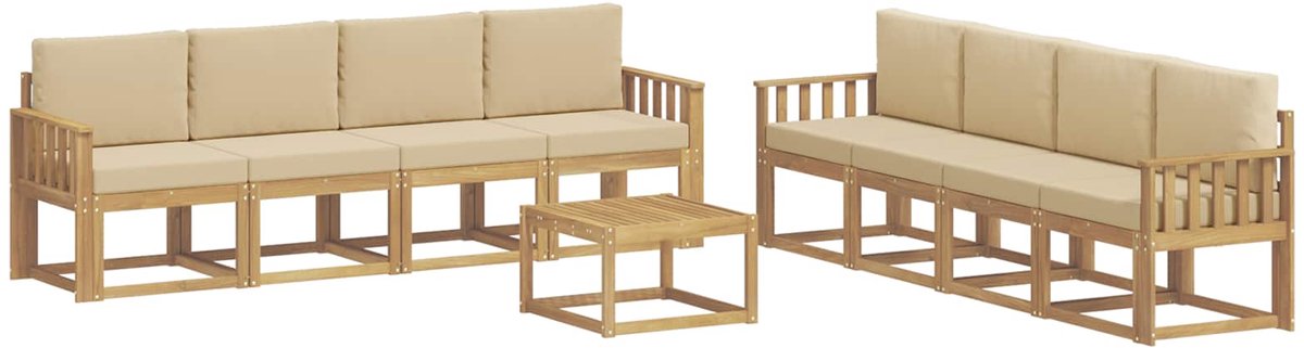 vidaXL Buiten - bank - set - 9 - st - 8-zits - Wit - en - Beige Wit en Beige