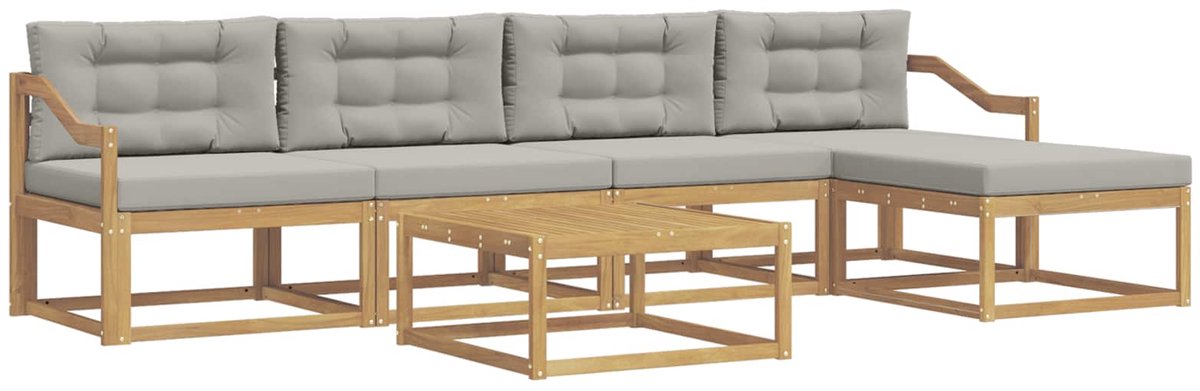 vidaXL Buiten - bank - set - 6 - st - 5-zits - Wit - en - Lichtgrijs - Polyester Wit en lichtgrijs