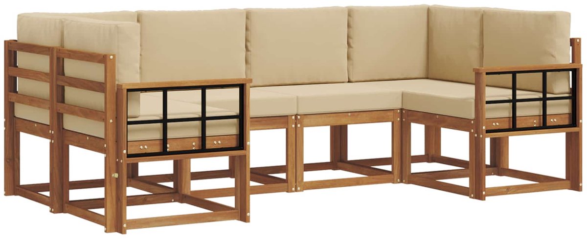 vidaXL Buiten - bank - set - 6 - st - 6-zits - Natuurlijk - en - Beige Natuurlijk en Beige