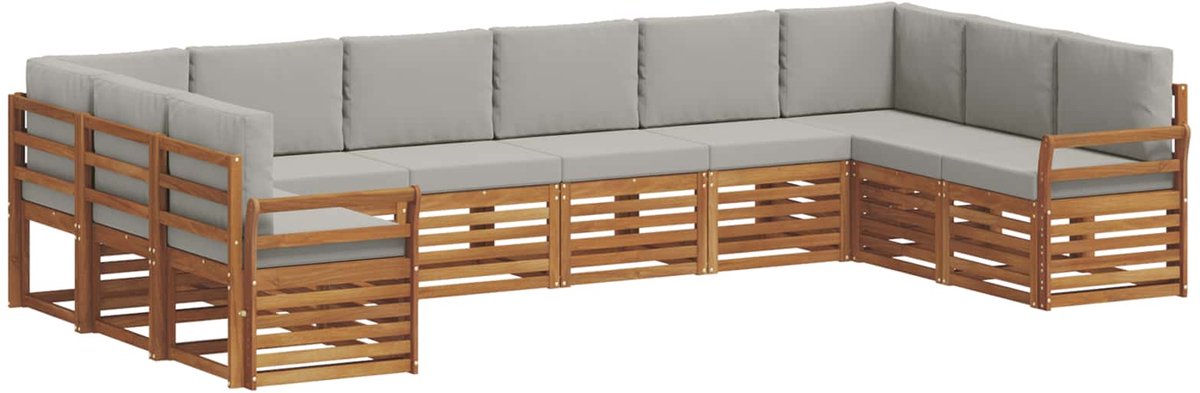 vidaXL Buiten - bank - set - 10 - st - 10-zits - Naturel - en - lichtgrijs Naturel en lichtgrijs