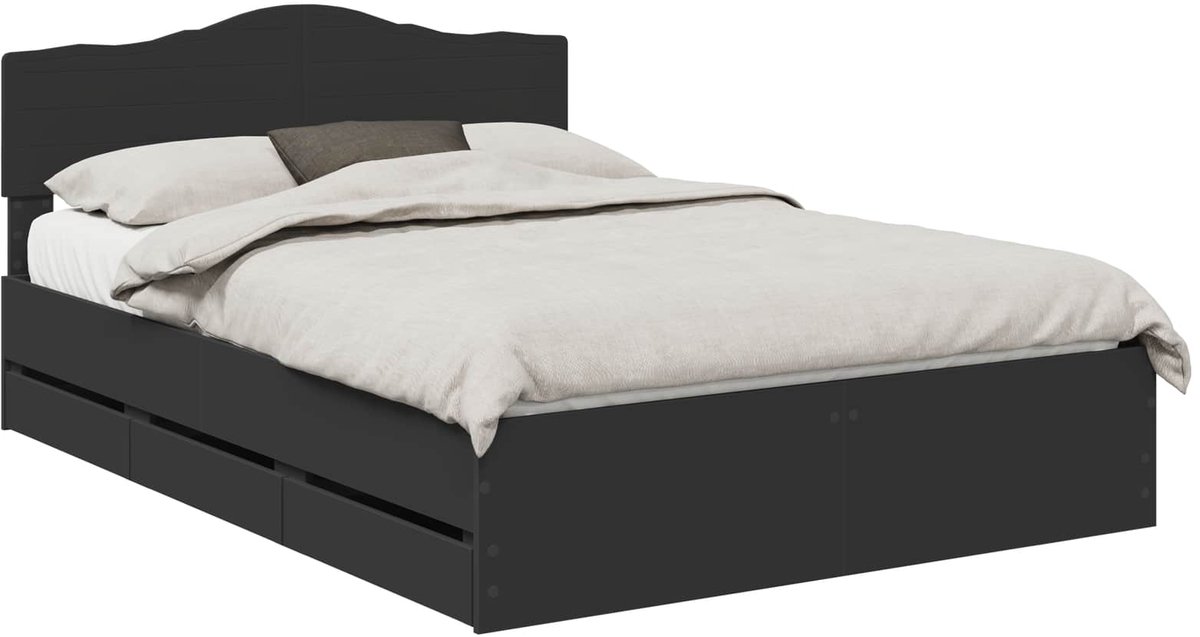 vidaXL Bedframe - met - lade - met - opslag - Zwart - 140 - x - 190 - cm - Ingenieurshout