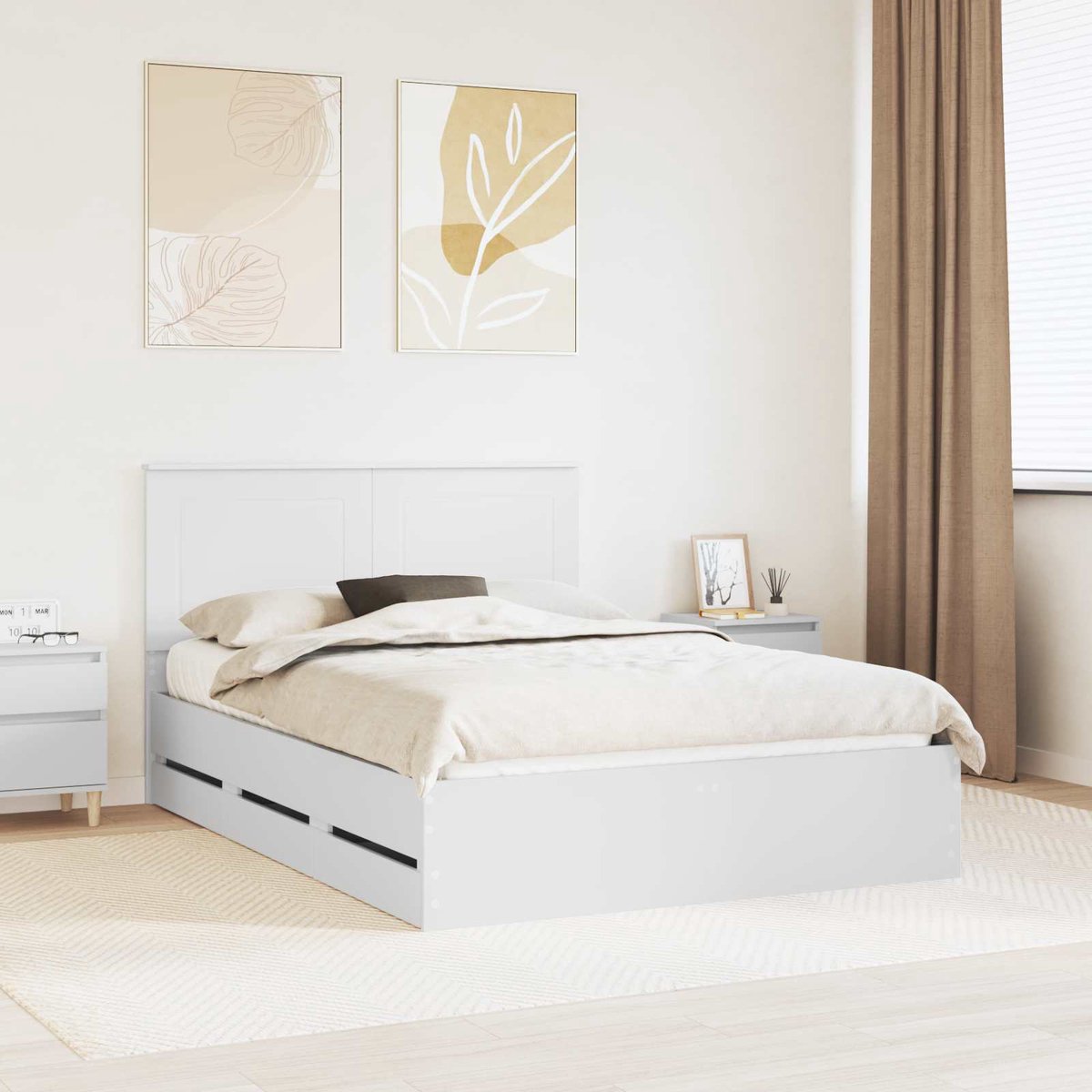 vidaXL Bedframe - met - lade - met - opslag - Wit - 150 - x - 200 - cm - Ingenieurshout