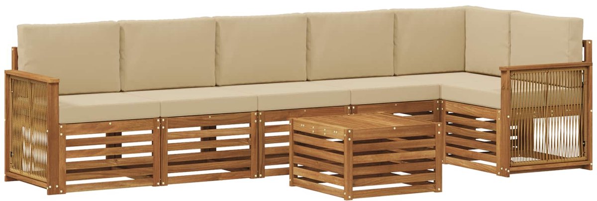 vidaXL Buiten - bank - set - 7 - st - 6-zits - Natuurlijk - en - Beige Natuurlijk en Beige