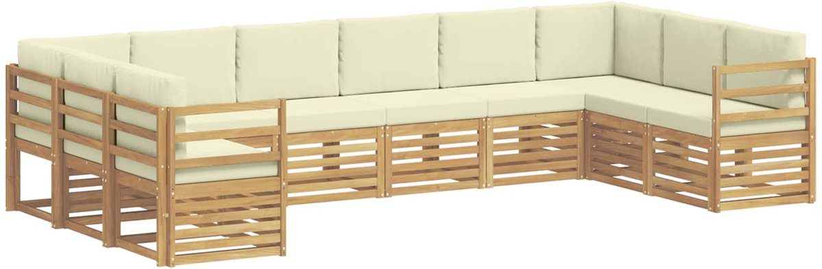vidaXL Buiten - bank - set - 10 - st - 10-zits - Wit - en - crèmekleurig - Polyester Wit en crèmekleurig