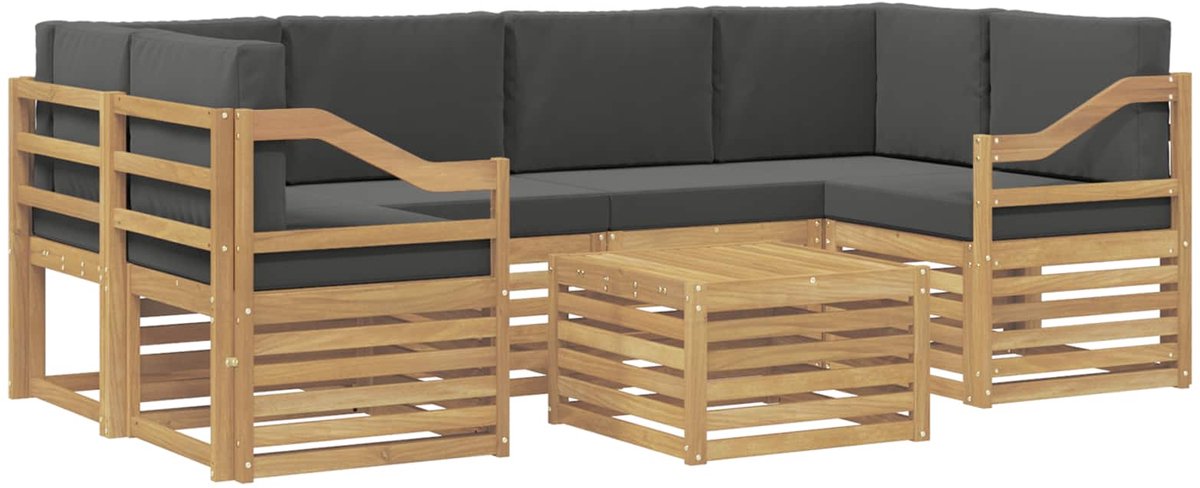 vidaXL Buiten - bank - set - 7 - st - 6-zits - Wit - en - antracietkleurig - Polyester Wit en antracietkleurig