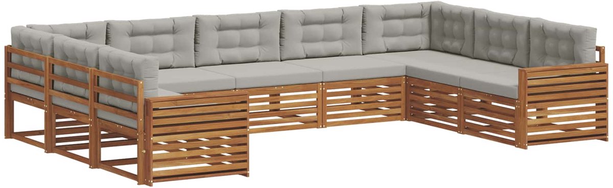 vidaXL Buiten - bank - set - 9 - st - 9-zits - Naturel - en - lichtgrijs Naturel en lichtgrijs