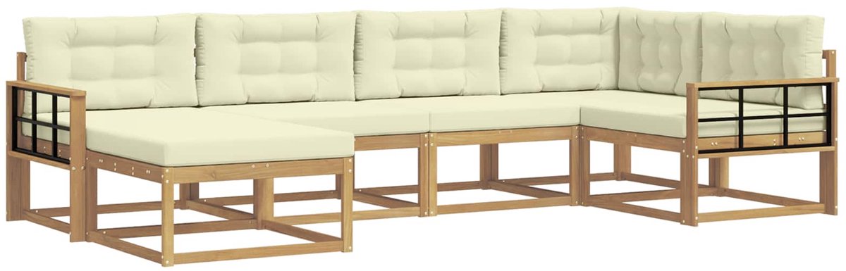 vidaXL Buiten - bank - set - 6 - st - 6-zits - Wit - en - crèmekleurig - Polyester Wit en crèmekleurig