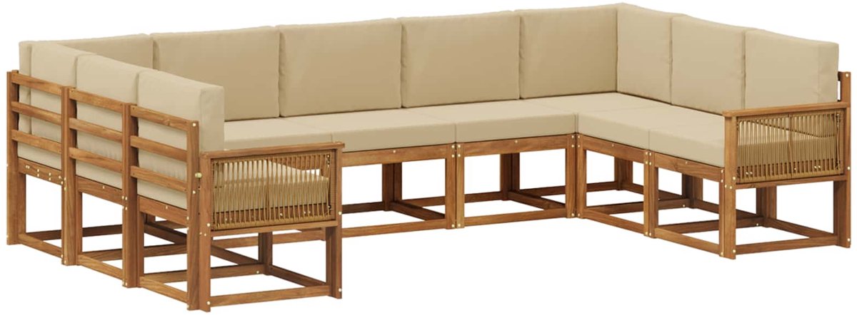 vidaXL Buiten - bank - set - 9 - st - 9-zits - Natuurlijk - en - Beige Natuurlijk en Beige