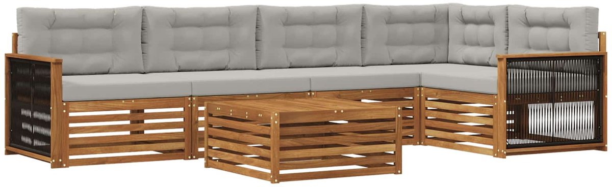 vidaXL Buiten - bank - set - 6 - st - 5-zits - Naturel - en - lichtgrijs Naturel en lichtgrijs