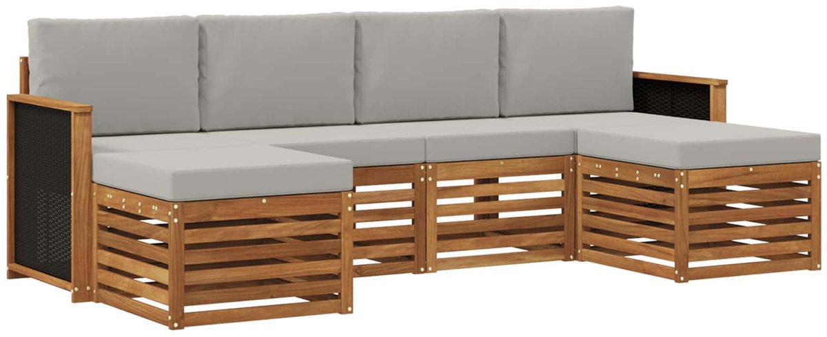 vidaXL Buiten - bank - set - 5 - st - 6-zits - Naturel - en - lichtgrijs Naturel en lichtgrijs