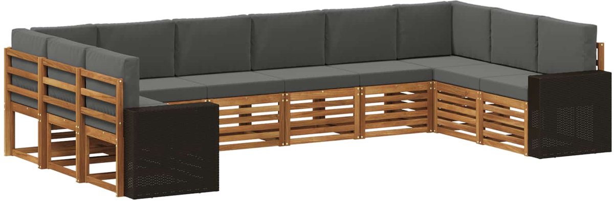 vidaXL Buiten - bank - set - 10 - st - 10-zits - Natuurlijk - en - Antraciet - Polyester Natuurlijk en Antraciet