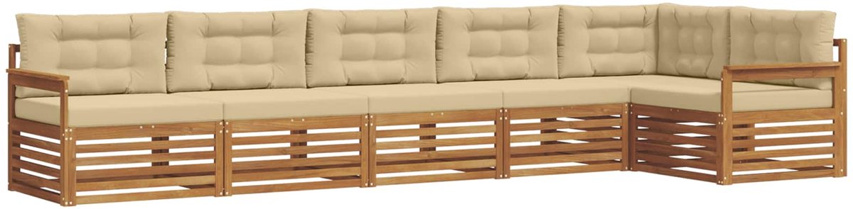 vidaXL Buiten - bank - set - 6 - st - 6-zits - Natuurlijk - en - Beige Natuurlijk en Beige