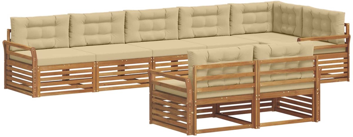 vidaXL Buiten - bank - set - 8 - st - 8-zits - Natuurlijk - en - Beige Natuurlijk en Beige