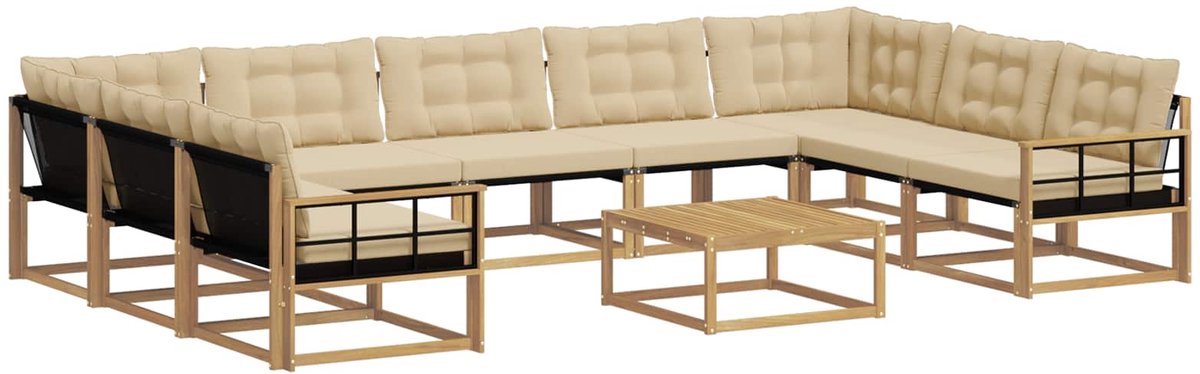 vidaXL Buiten - bank - set - 10 - st - 9-zits - Wit - en - Beige Wit en Beige