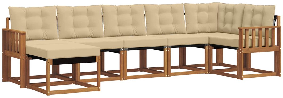 vidaXL Buiten - bank - set - 7 - st - 7-zits - Natuurlijk - en - Beige Natuurlijk en Beige