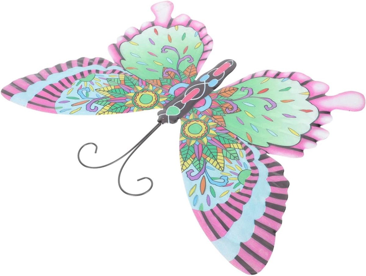 Metalen Vlinder Wanddecoratie - Vlinderornament Kamerdecoratie - Muur Verlevendigen - Handgeschilderd IJzer - 37x26 cm - Roze