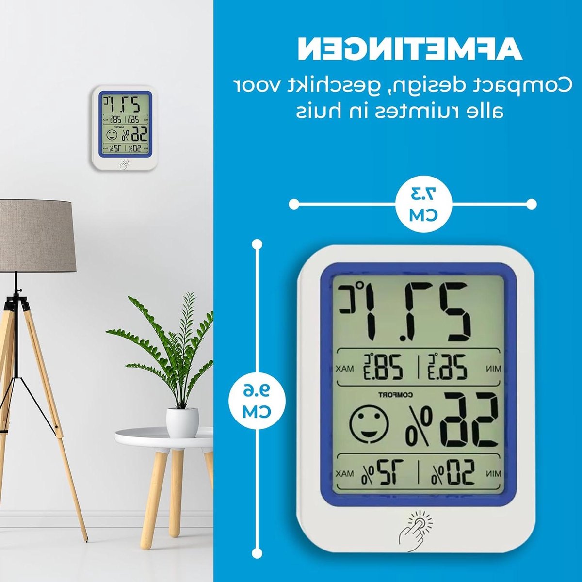 Hygrometer Thermometer - Luchtvochtigheidsmeter Weerstation - Binnenklimaat Monitoren - Digitaal LED Scherm - 96 x 73 x 23 cm - Wit