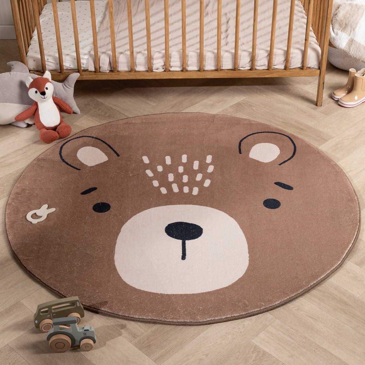 Little Olly Rond wasbaar kindervloerkleed - Sammy Bear Bruin - Ø 140cm