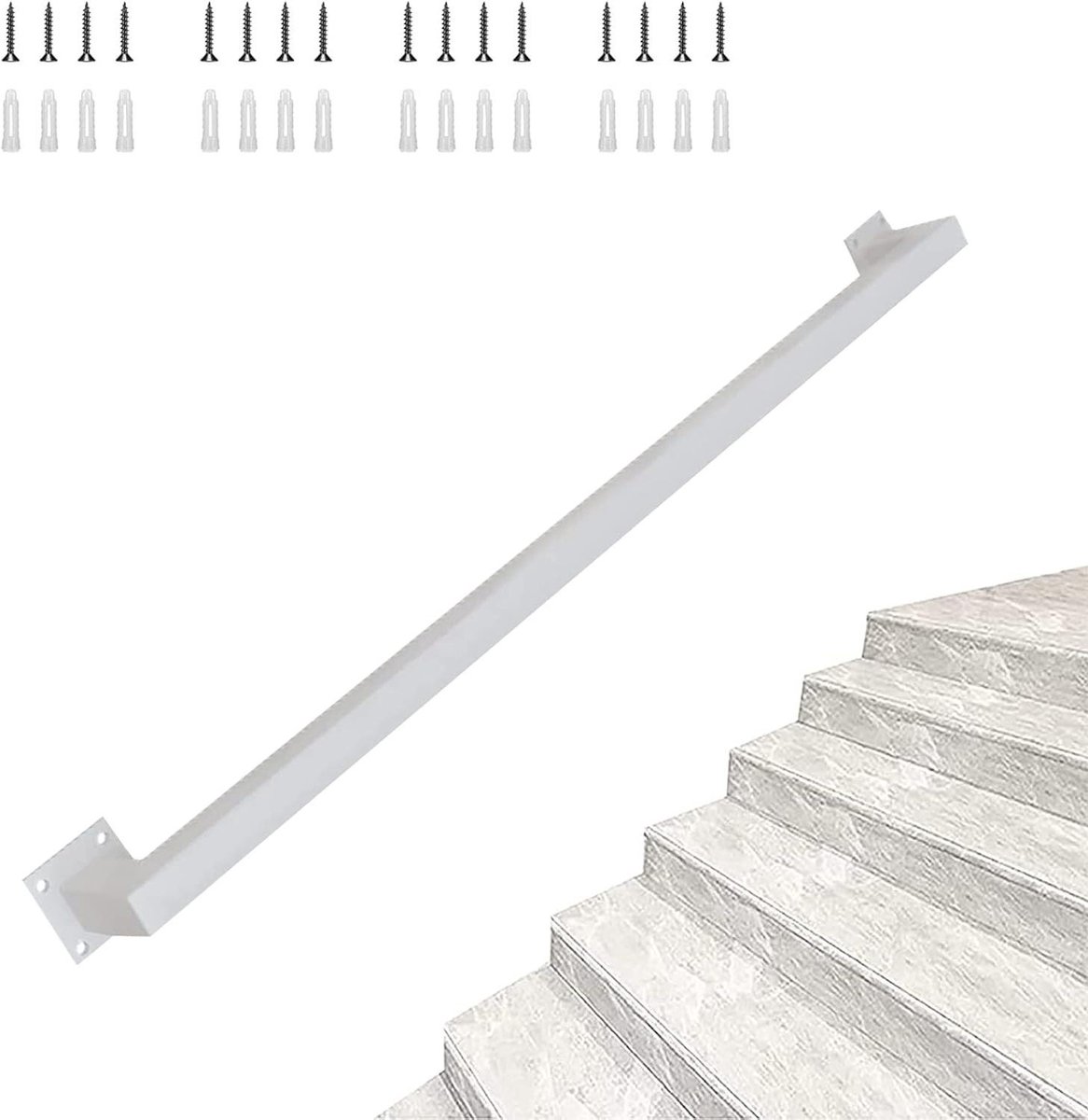Metalen Trapleuning - Veiligheidssteun Handgreep - Trappen Beveiligen - Stevig Smeedijzer - 150cm - Wit
