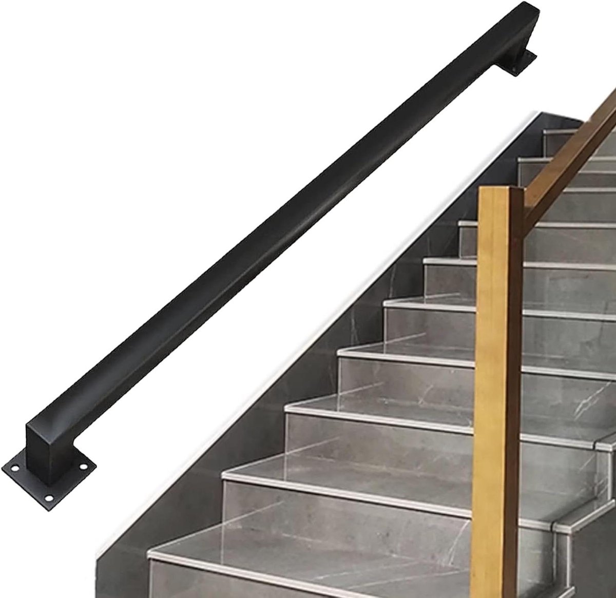 Metalen Trapleuning - Steunreling Muurbeugel - Veilige Trap Op - Smeedijzeren Constructie - 2.7 meter - Zwart