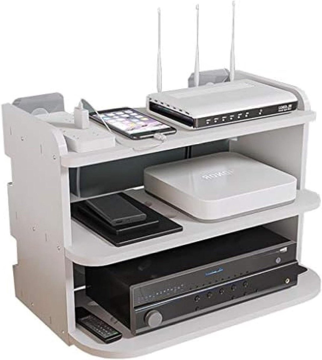Router Opbergdoos - Router Plank - Router Organiseren - Wandmontage Ontwerp - 30x20x22cm - Wit