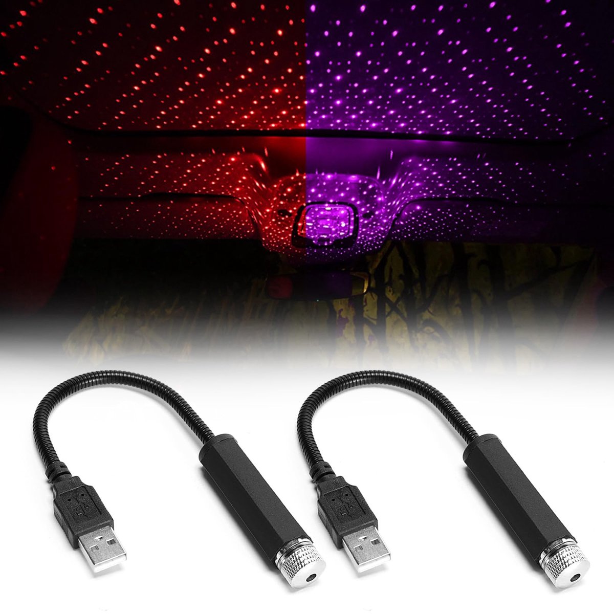 aladdien - Led-auto-interieur - Sterrenhemel verlichting - Romantische sfeer - Rood/paarse verlichting - USB mini ster - Geschikt voor auto en thuis...