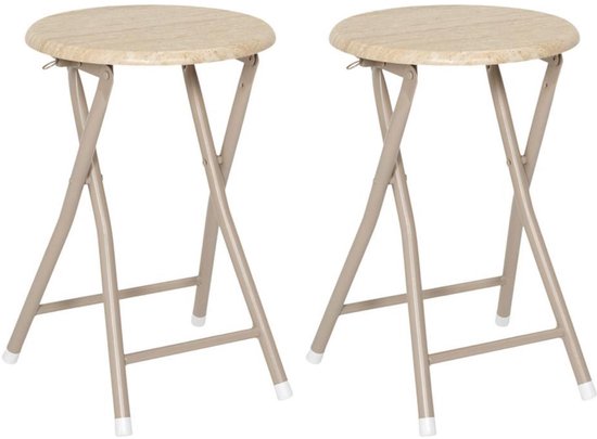 Home Deco Factory Krukje Nova - 2x - beige - hout/metaal - D30 x H45 cm - opvouwbaar/inklapbaar