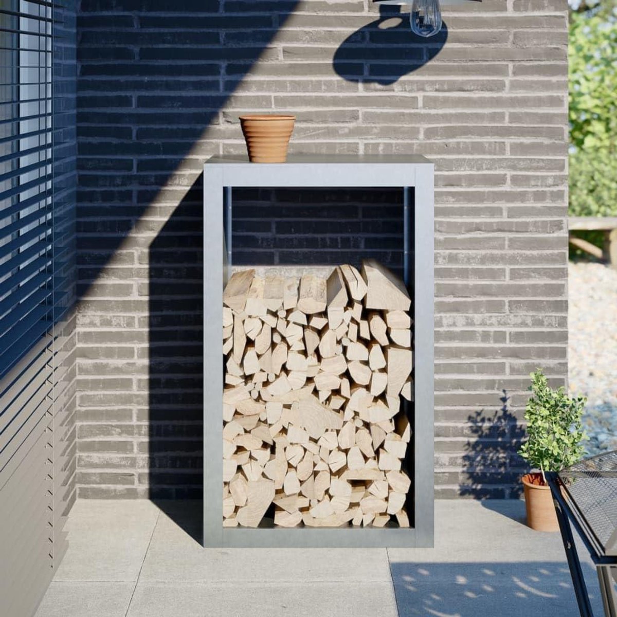 Brandhoutrek - Houtopslag - Open haard - Corrosiebestendig frame - 60x40x100 cm - Gegalvaniseerd staal
