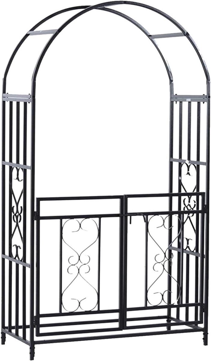 Rozenboog Prieel - Metalen Tuinboog - Klimplanten Ondersteunen - Elegant Gebogen Ontwerp - 114x210x52cm - Zwart