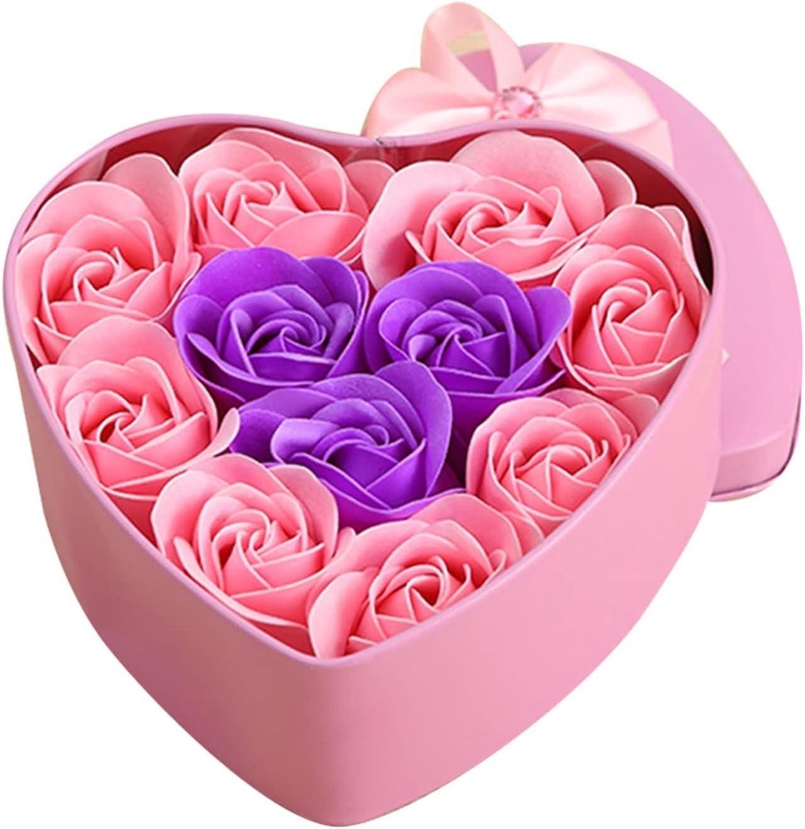 Kunstbloemen Geschenkdoos - Nep Rozen - Decoratie en Cadeau - Realistische Bloemvorm - 15x15x8 cm - Rood