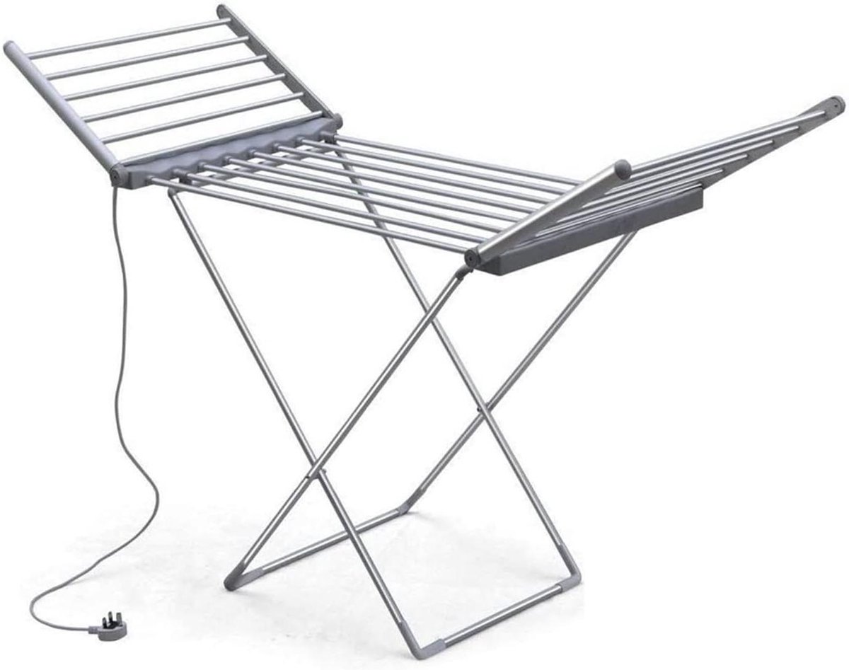 Opvouwbaar Wasrek Kledingdroger Elektrisch Snel Kleding Drogen Intelligente Temperatuurregeling 147cm Hoog Zilver