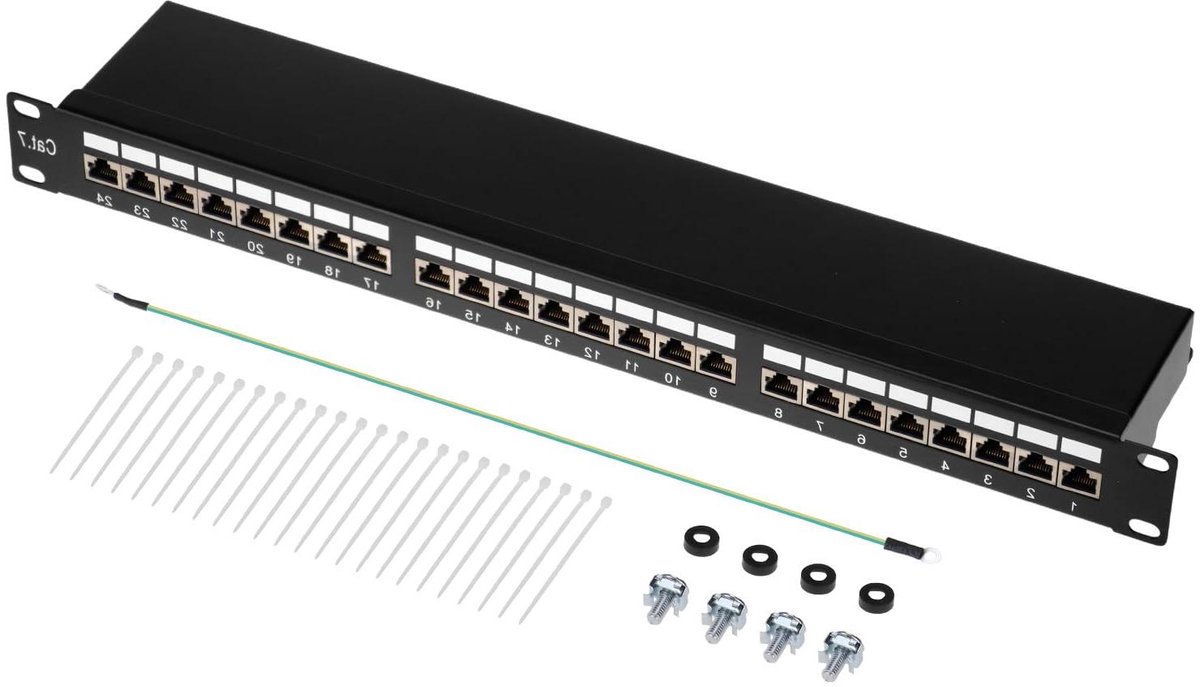 Netwerk Patchpaneel - Verdeelkader RJ45 - Serverkast Organisatie - 10Gbps Afgeschermd - 24 Poort 19 Inch - Metaal