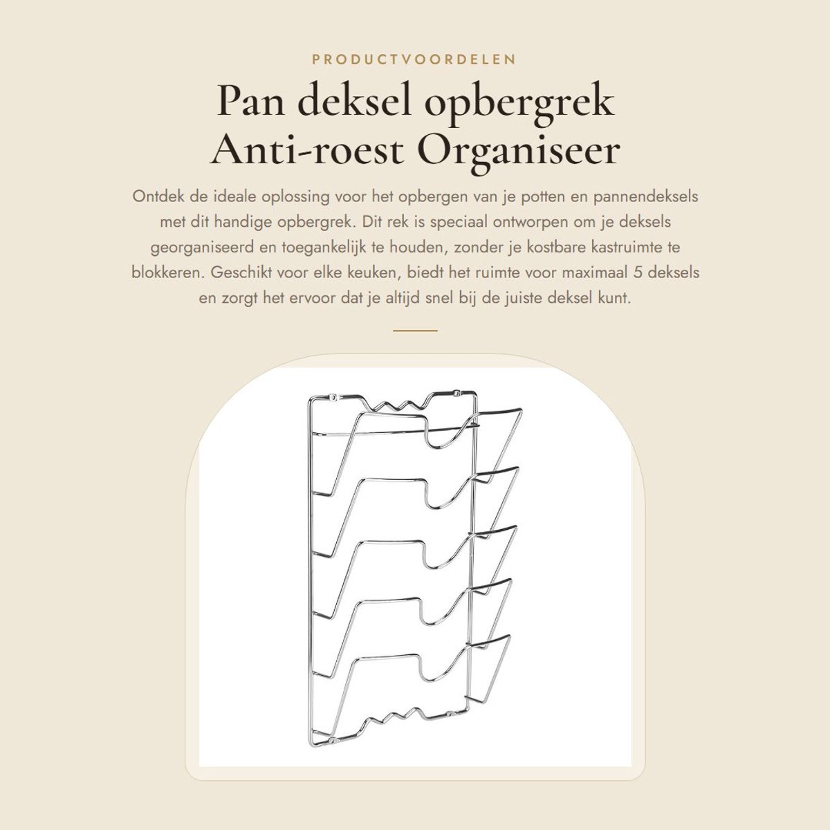 Dailygoods- Pan Deksel Rek - Anti-roest - Opbergoplossing - Voor 5 Deksels - Robuust IJzermateriaal - Duurzaam en Corrosiebestendig - Dekselhouder
