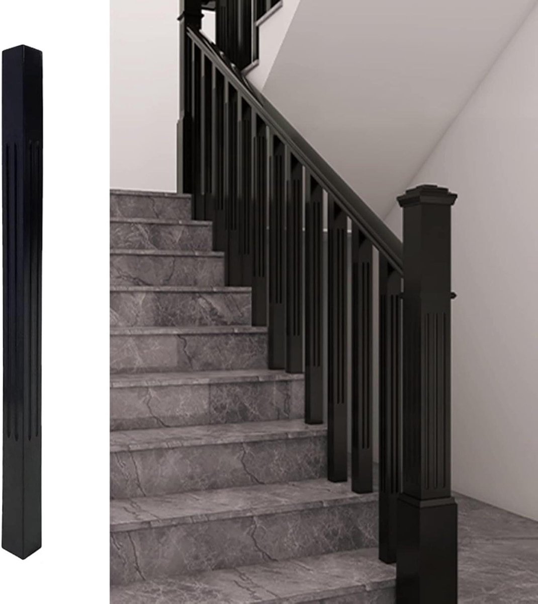 Houten Balustrade - Trapleuning Paal - Terras Afschermen - Aanpasbaar Ontwerp - 95 cm - Zwart