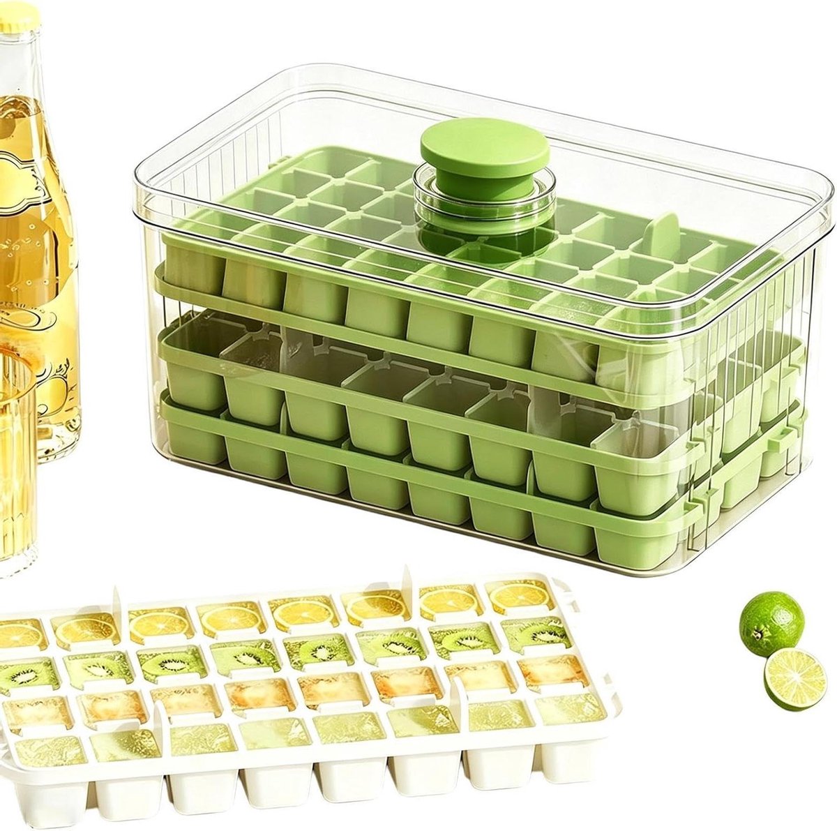 IJsblokjesmaker Met Bak - IJsblokjes Tray - Dranken Koelen - 96 Blokjes In Drie Lagen