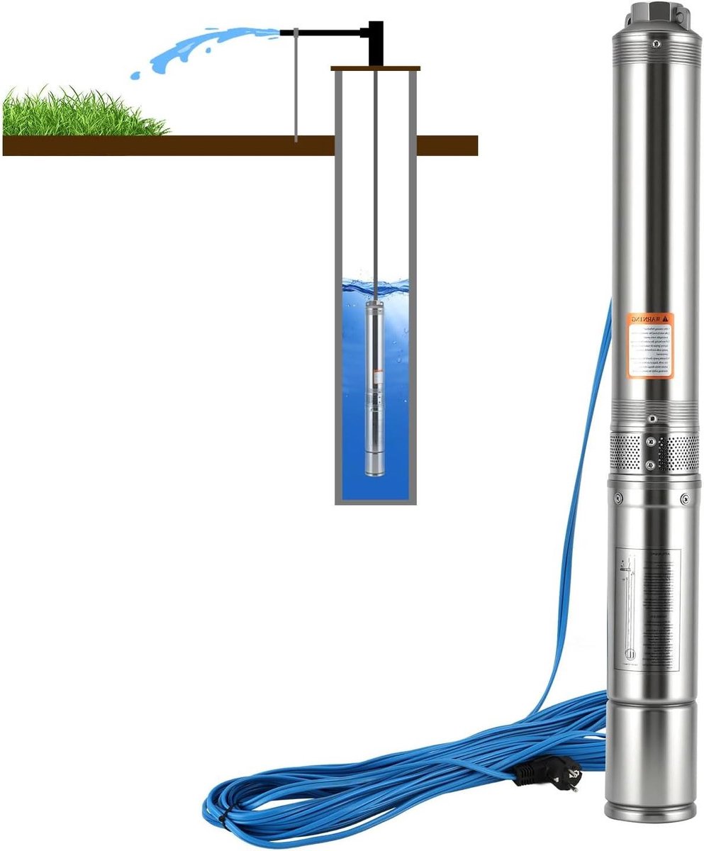 Diepe bronpomp - Waterpomp - Tuin beregenen - Roestvrij staal - 67 m opvoerhoogte - Zilver