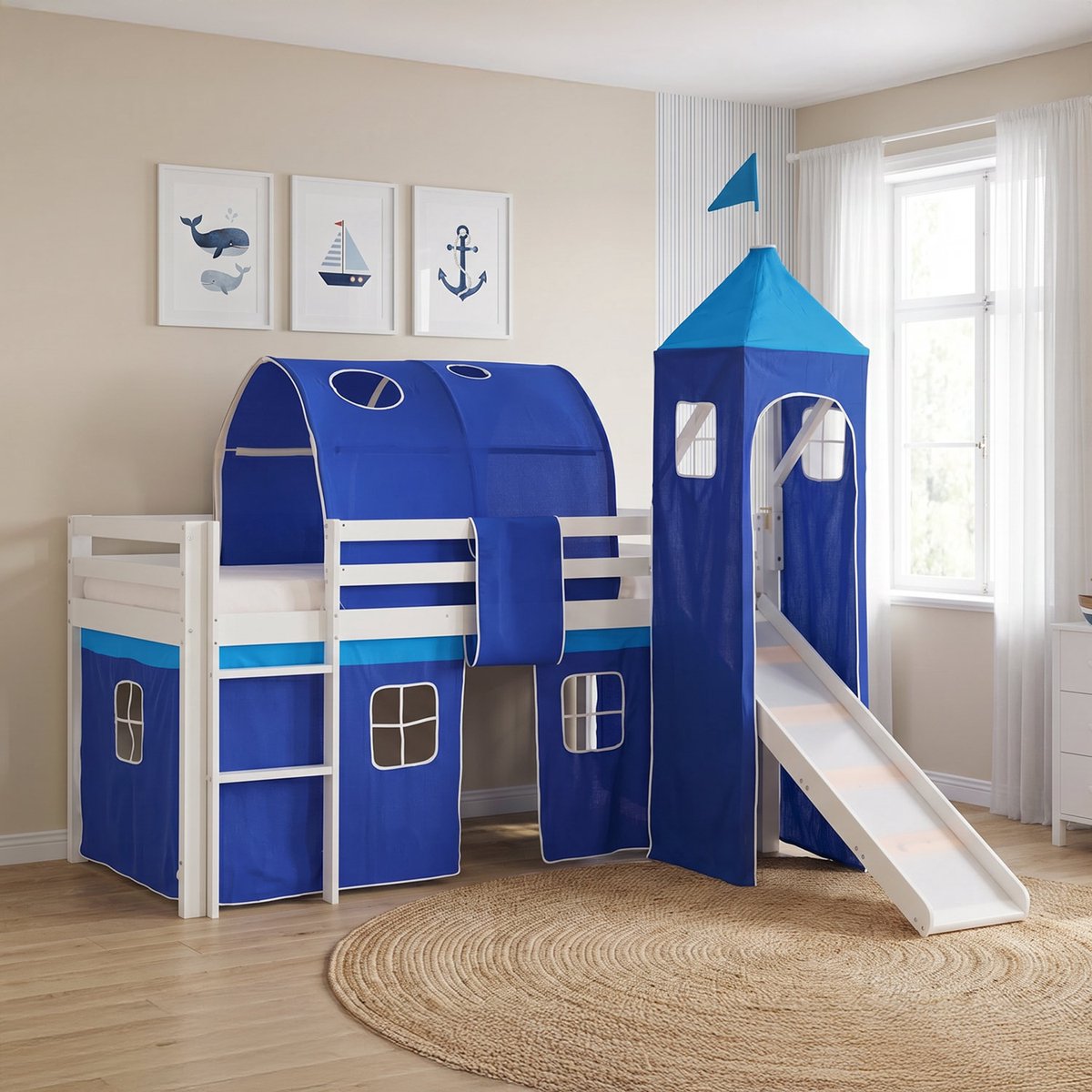 Homestyle4u Hoogslaper - 90x200 cm - Wit - Blauw
