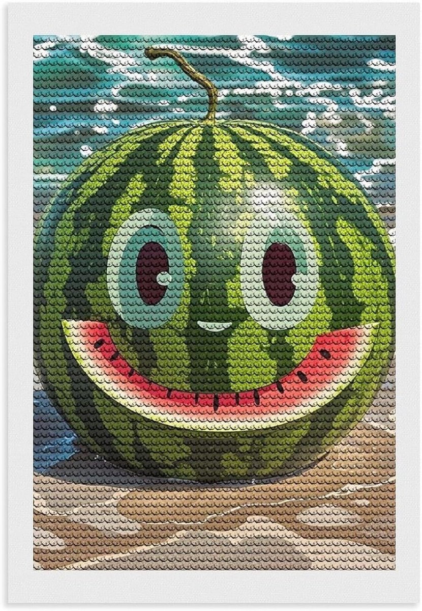 LYHVSFJW Watermeloen met Happy 5D DIY Diamond Art Kits voor Volwassenen Diamant Schilderijen Kits voor Beginners met Compleet Gereedschap Verf door Diamanten Dot Volledige Boor Ronde Kunst Ambachten