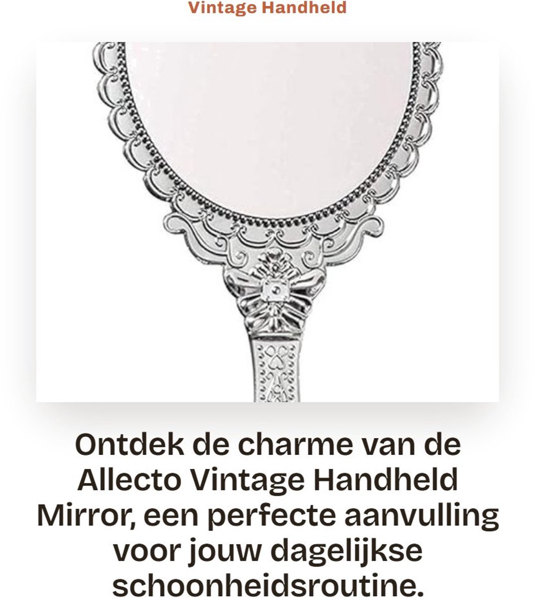 Dailygoods- Make-up Spiegel Ovaal - Handspiegel met Handvat - Vintage Decoratief - Compact voor Reizen - Elegante Bloem Reliëf - Ideaal voor Schoonheidsroutine
