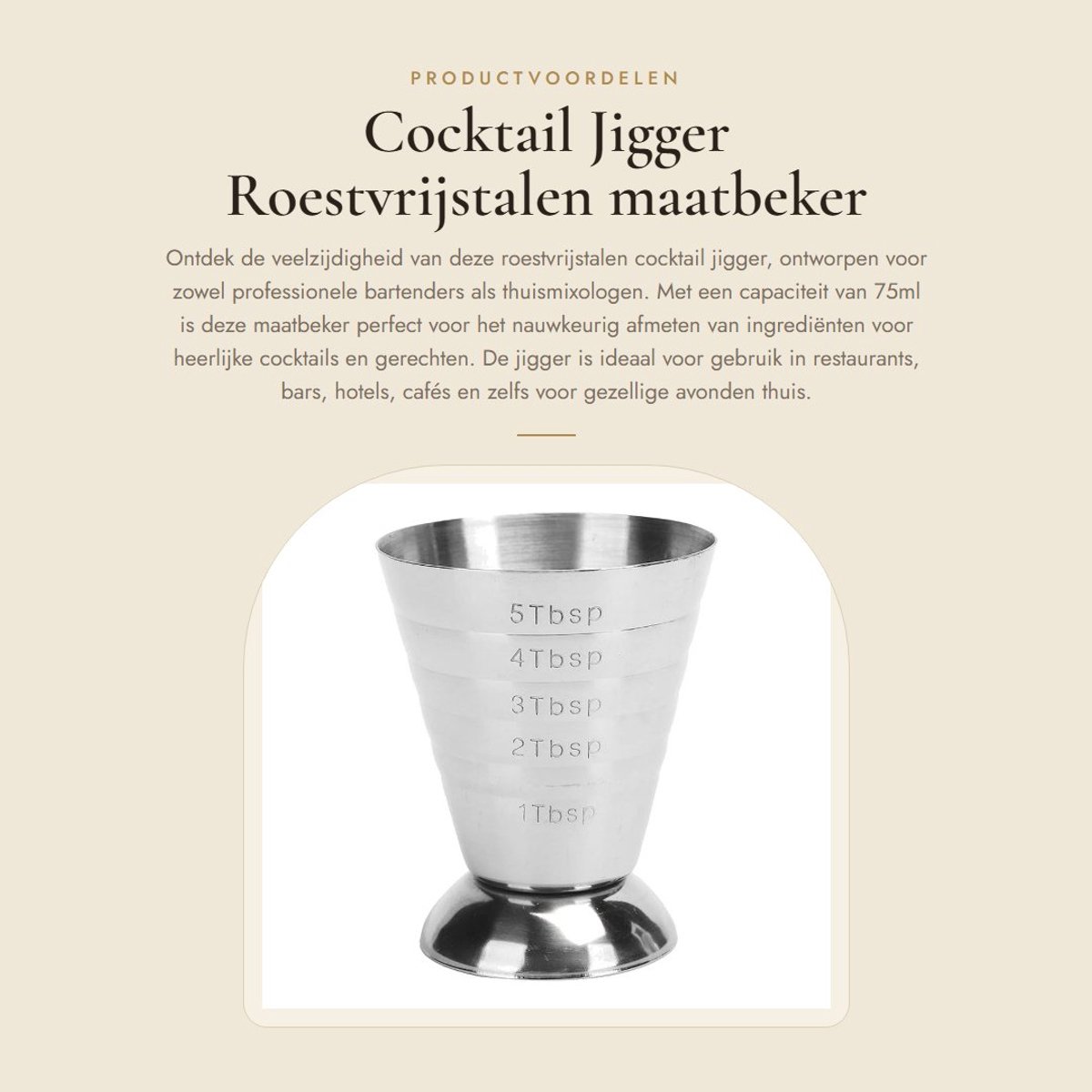 Dailygoods- Jigger 75ml - Roestvrij Stalen Maatbeker - Multifunctionele Cocktail Jigger - Capaciteitsschaal - Geschikt voor Bar/Restaurant