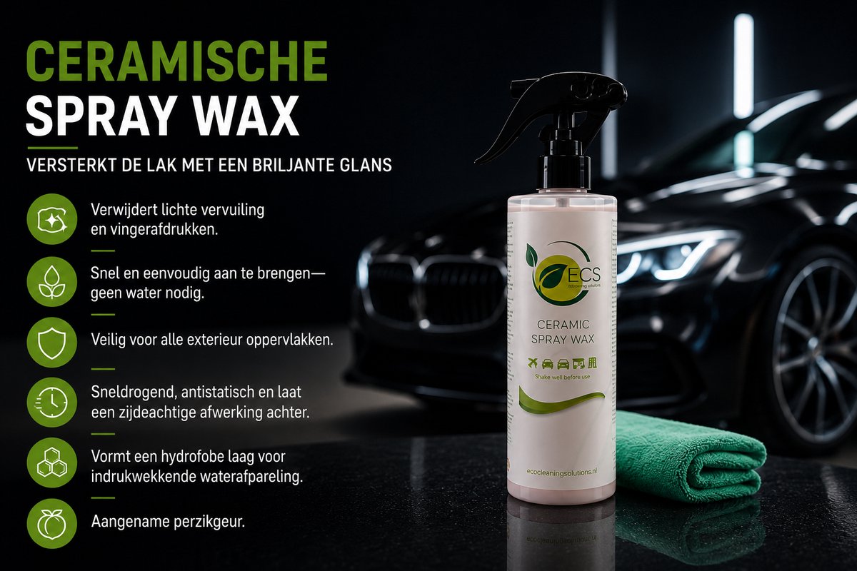 ECS Ceramic Spray Wax – Keramische Wax Auto – Lakbescherming, Hoogglans & Waterafstotende Coating – 500ml – foto 2