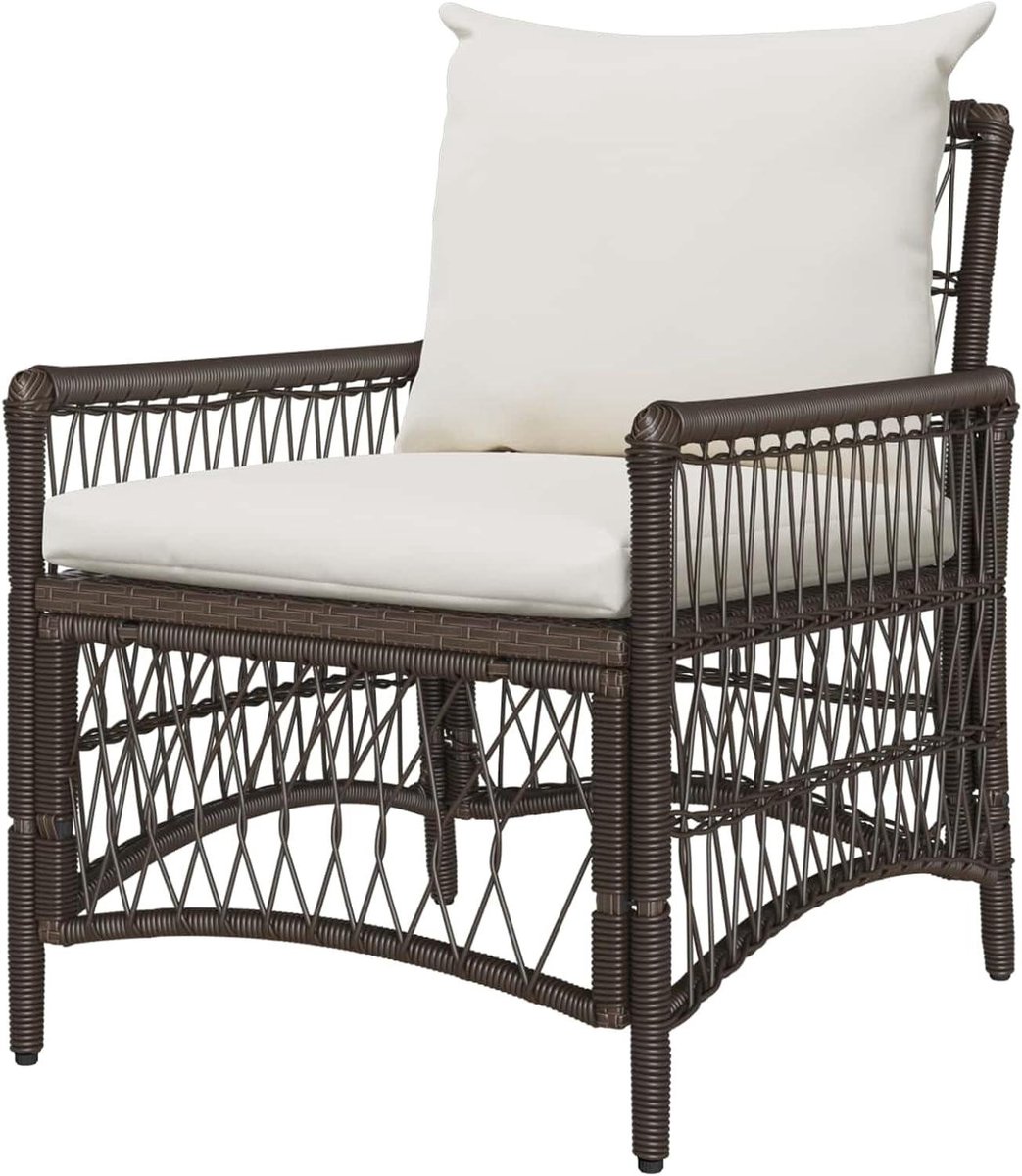 Tuinstoel met kussen - Loungestoel buiten - Ontspannen in tuin - Weerbestendig polyrotan - 73 x 61 x 77 cm