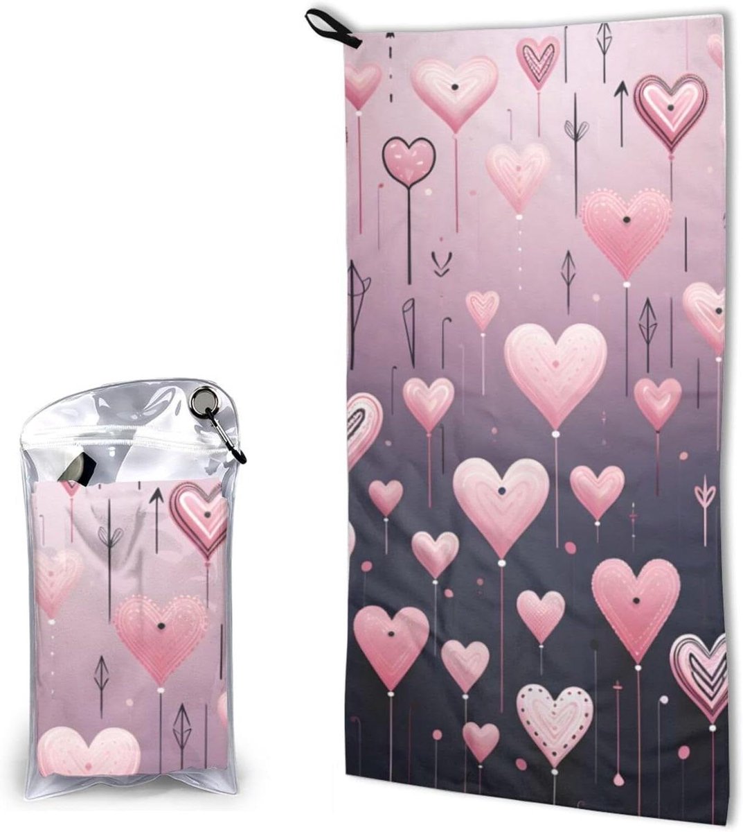 Roze hartballon microvezel handdoek sneldrogend absorberend voor sportschool kamperen wandelen zwemmen reizen Valentijn romantische lichtgewicht compacte grote strandlaken 80 x 40 cm