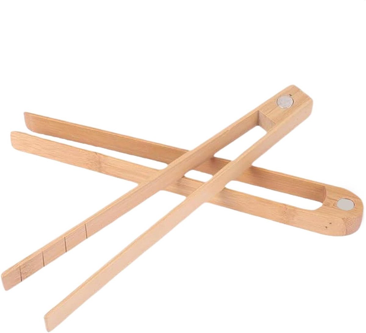 Broodroostertang Hout - Kooktang Magnetisch - Warm Eten Pakken - Ingebouwde Magneet - 22 cm - Meerkleurig