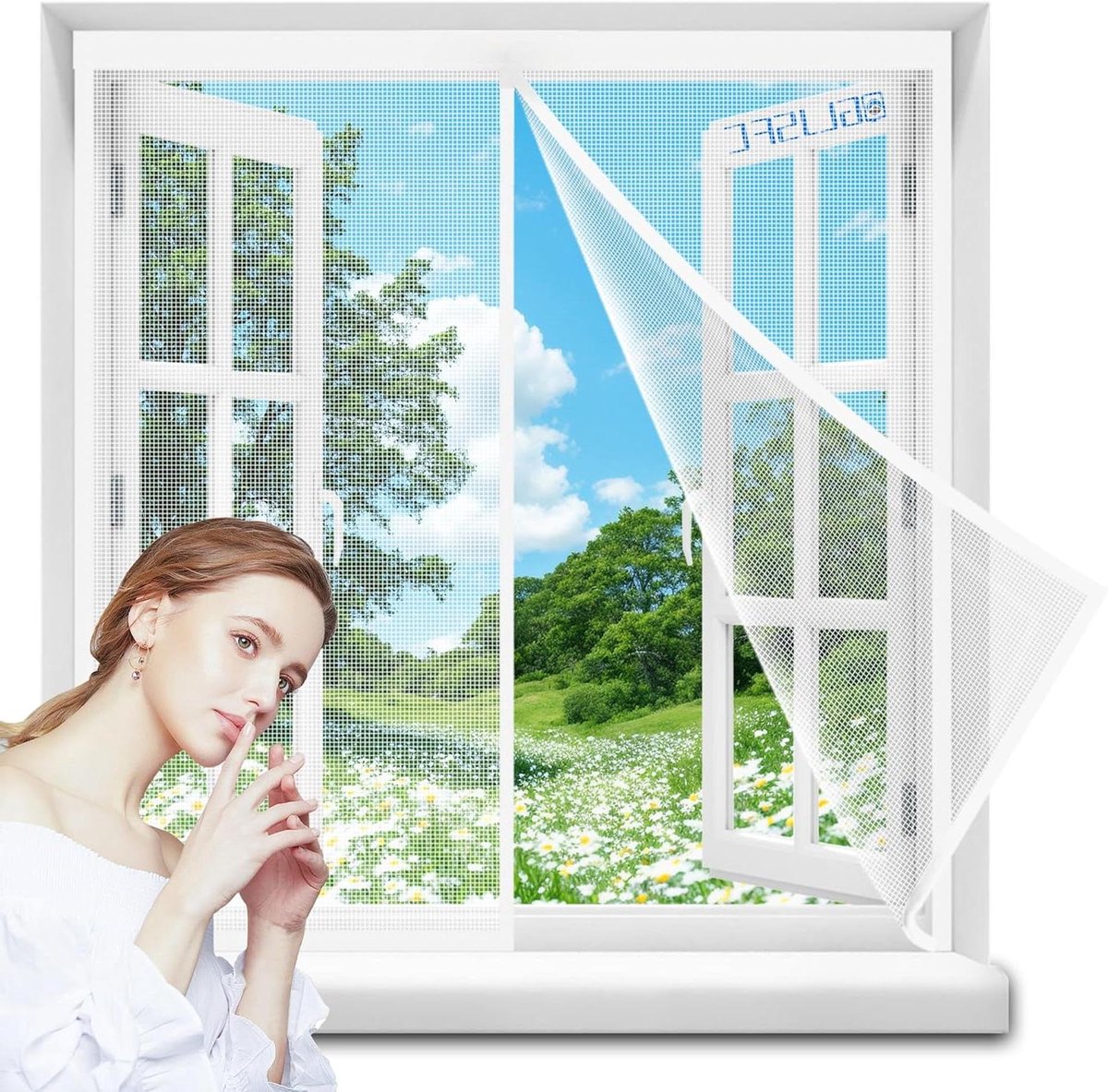 Lamellenhor Raam - Muggenhor Gordijn - Frisse Lucht - Magnetische Sluiting - 195x130cm - Wit